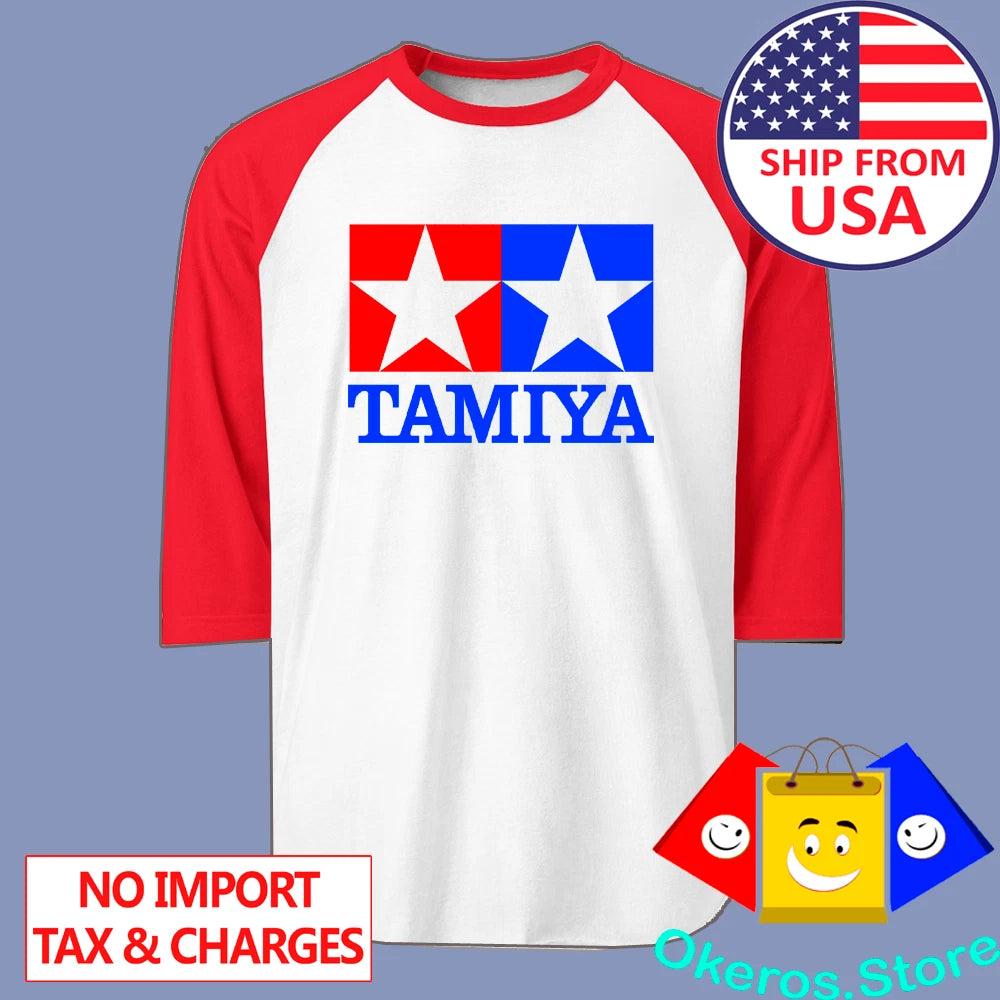 Tamiya Men's Raglan White Red Size S to 2XL