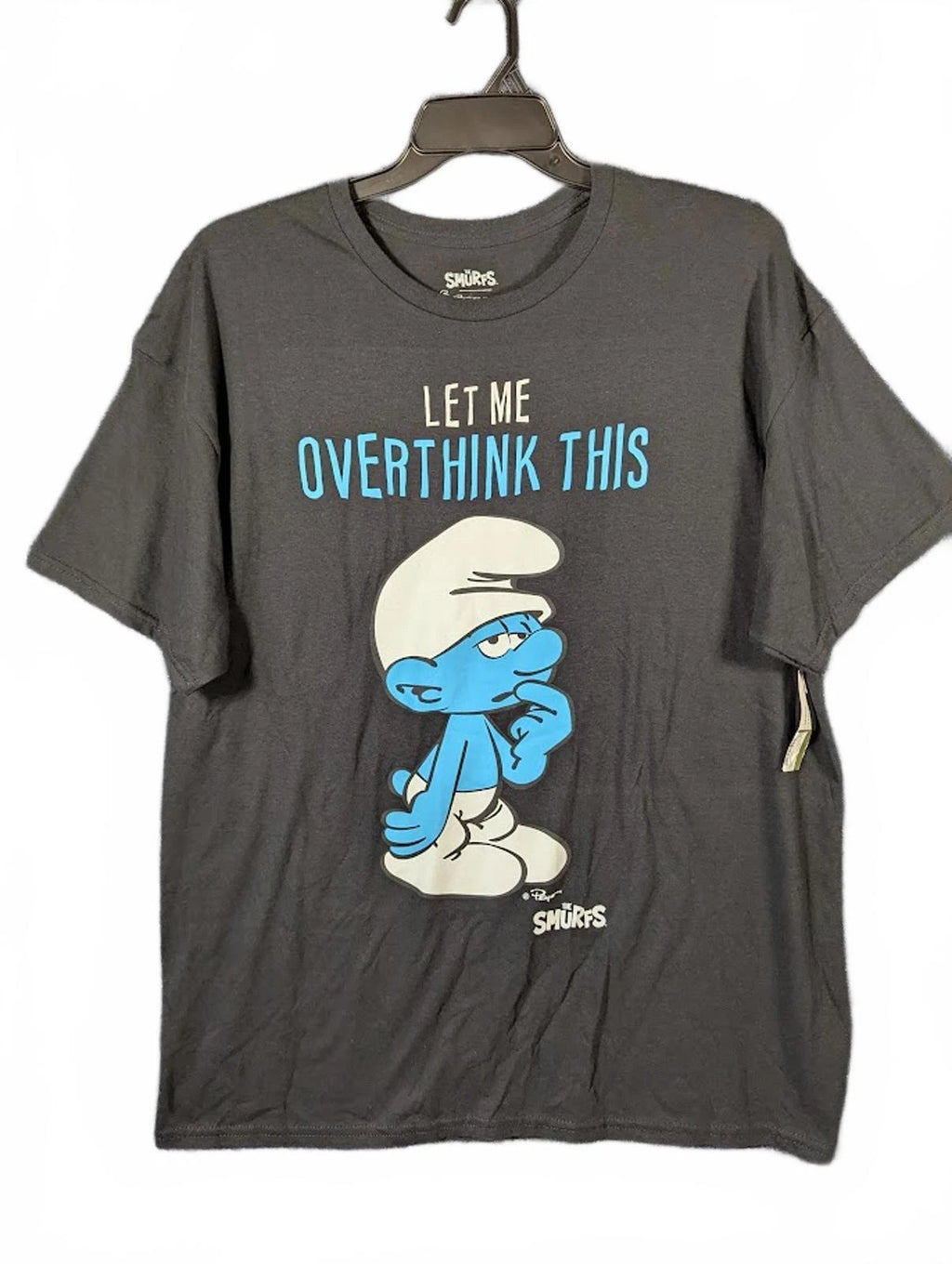 New The Smurfs XL Tee Black Let Me Overthink This Funny Lazy Cartoon Sarcastic