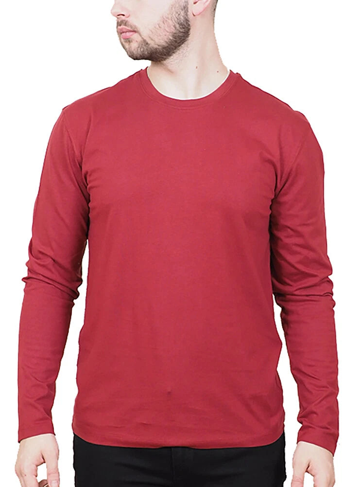 Mens Long Sleeve Cotton T-Shirt Regular Fit Crew Neck or Henley Top Lounge Work