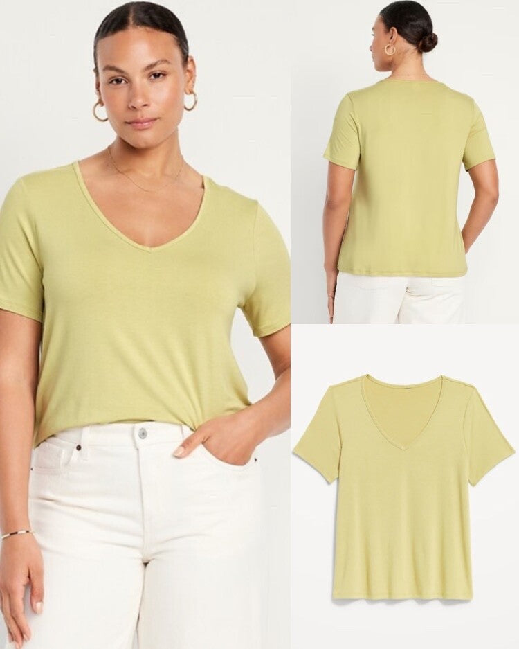 Old Navy Women's Luxe V-Neck Slub-Knit T-Shirt Top Lemongrass Size S Tall XL 3X