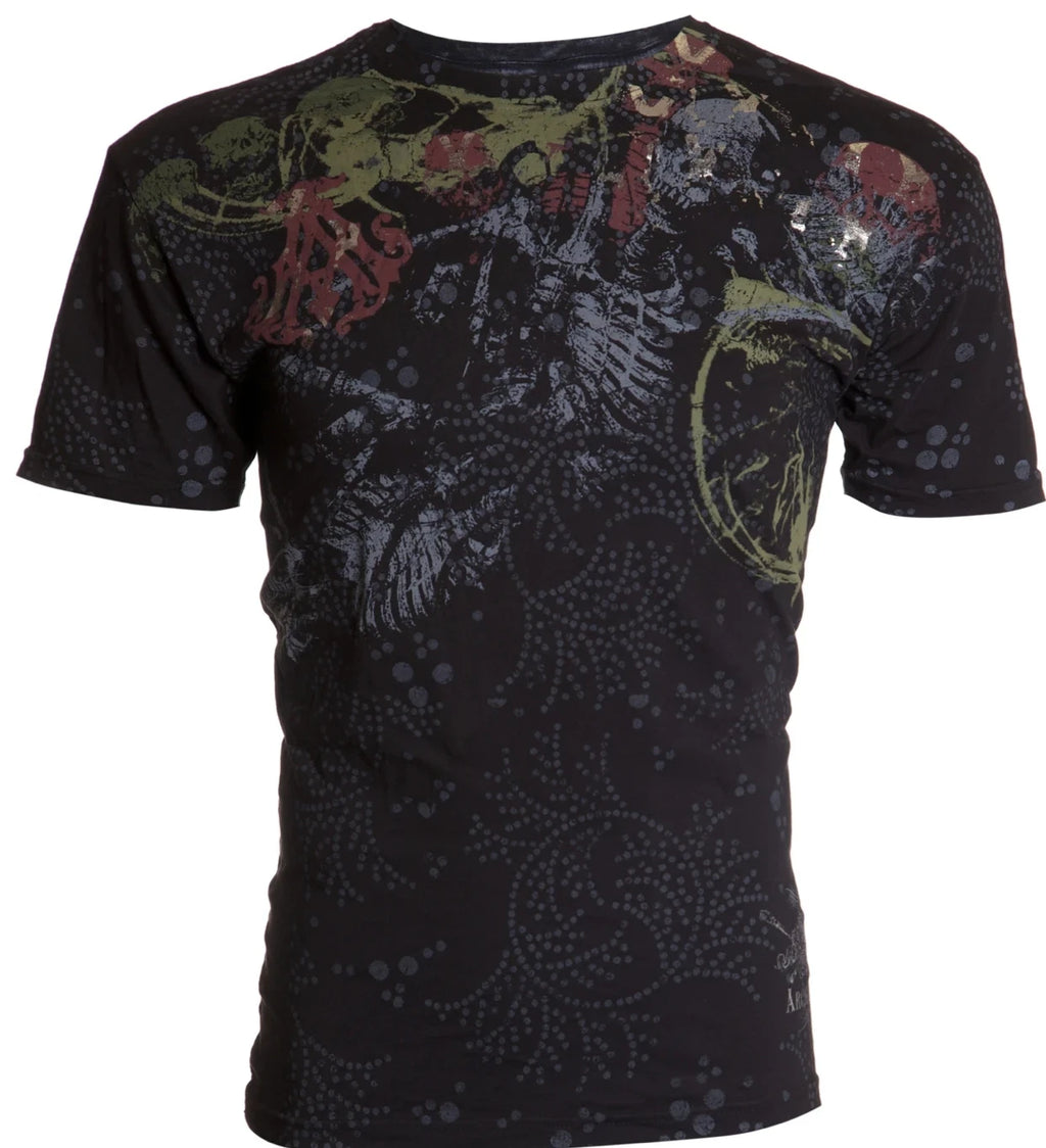 Archaic Affliction Men's T-Shirt Short Sleeve BAG OF BONES Biker Black
