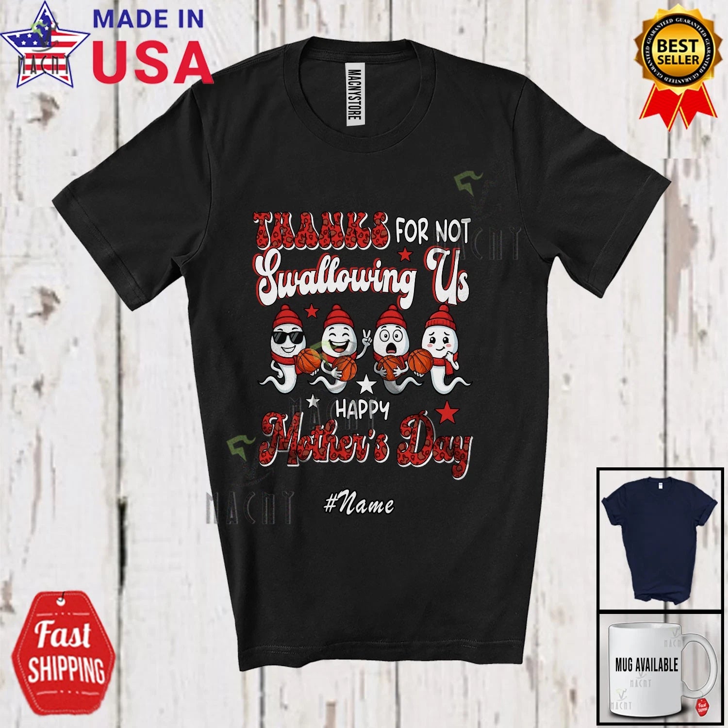 Custom Name Thanks For Not Swallowing Us; Mother's Day Basketball Player T-Shirt