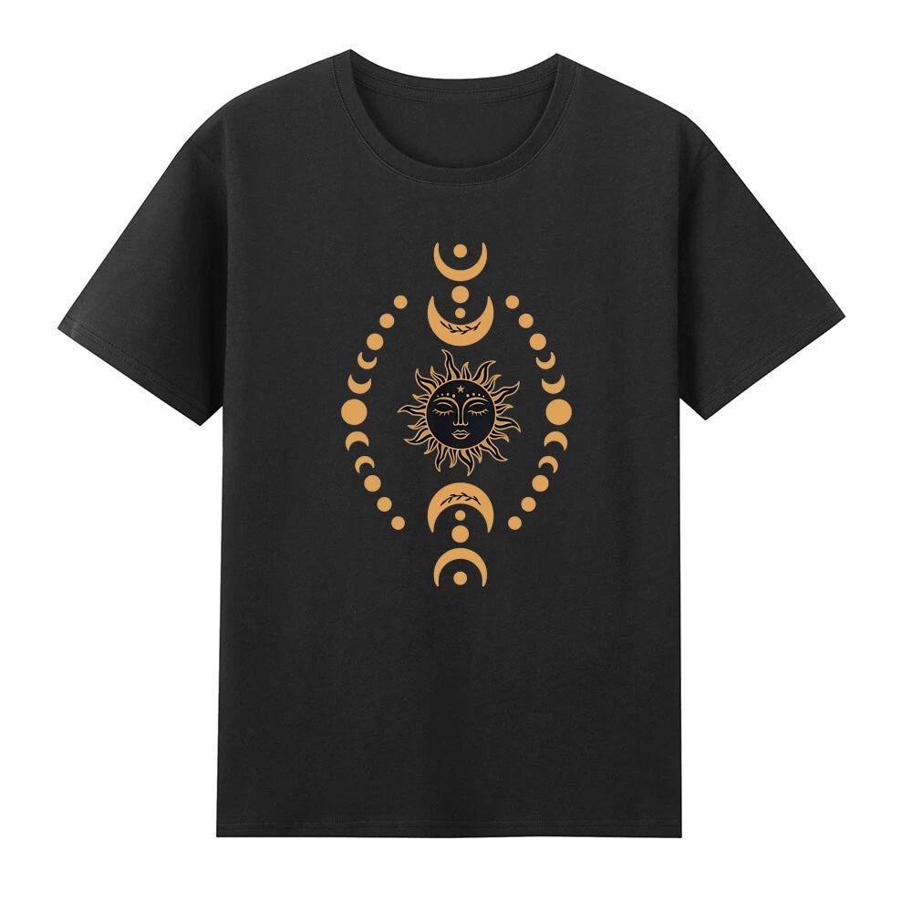 Boho Sun And Moon Celestial Crescent Moon Phases T-Shirt