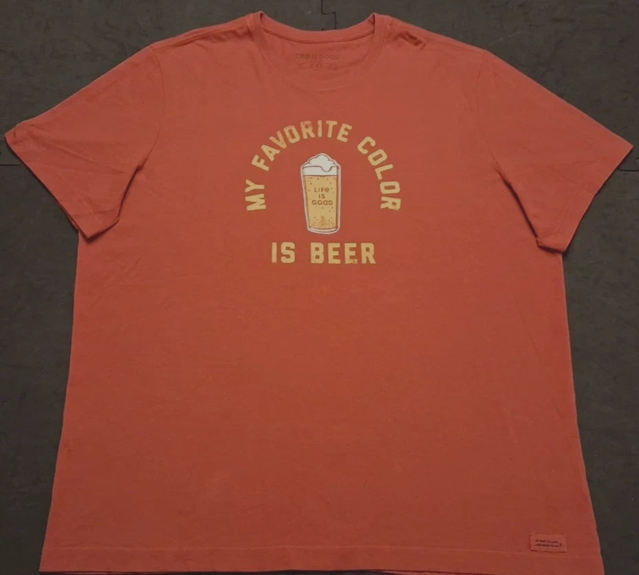Men's 2XL Life Is Good My Favorite Color Is Beer Graphic Crusher T Shirt