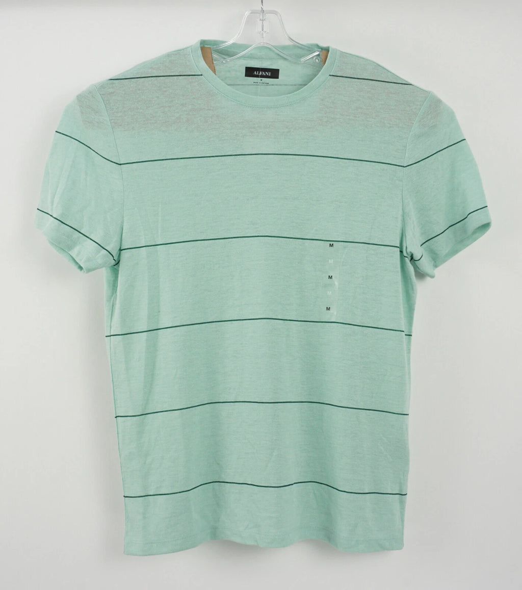 New Alfani Men's Sizes S / M Short Sleeve Midtone Aqua Green Linen Crew T-Shirt