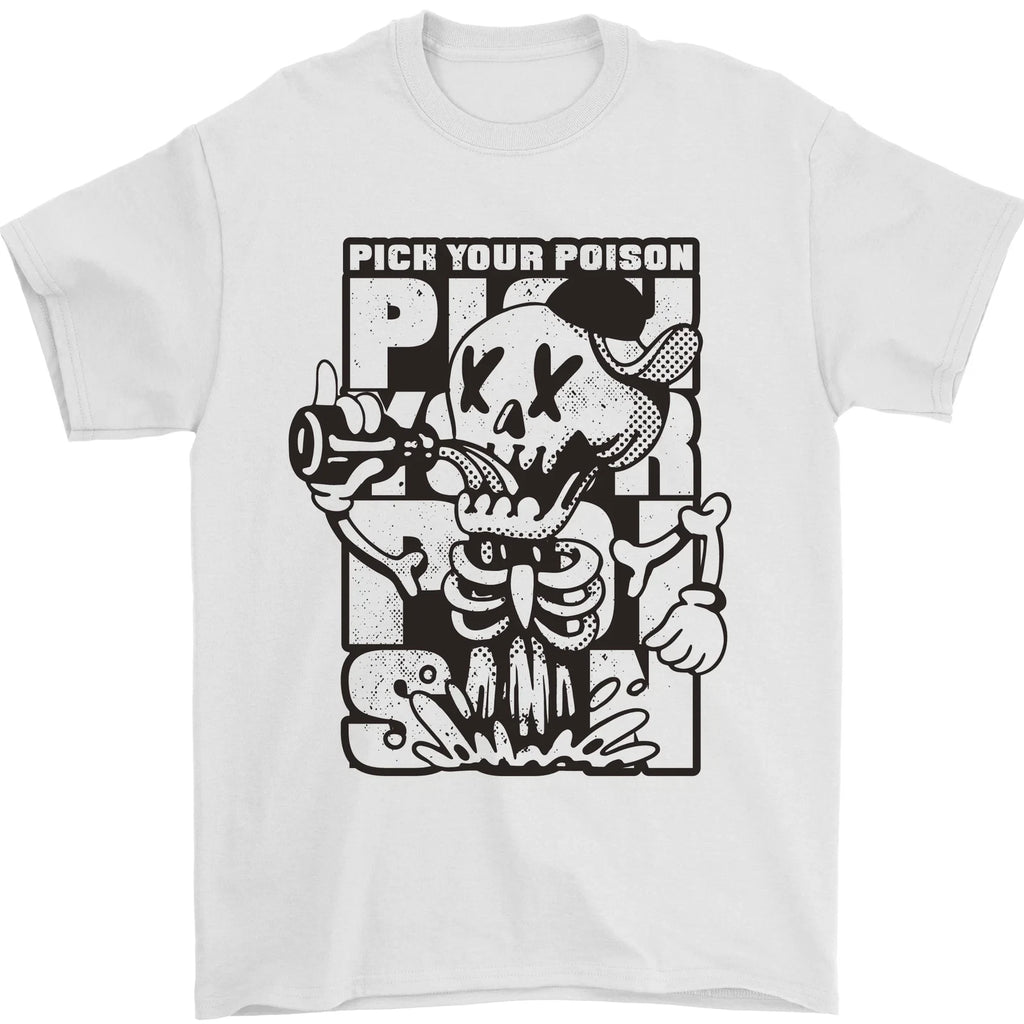 Pick Your Poison Beer Alcohol Skeleton Skull Mens T-Shirt 100% Cotton