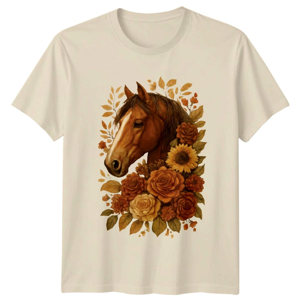 Majestic Boho Floral Horse Design Womens T-Shirt Boho Floral Horse Equestrian