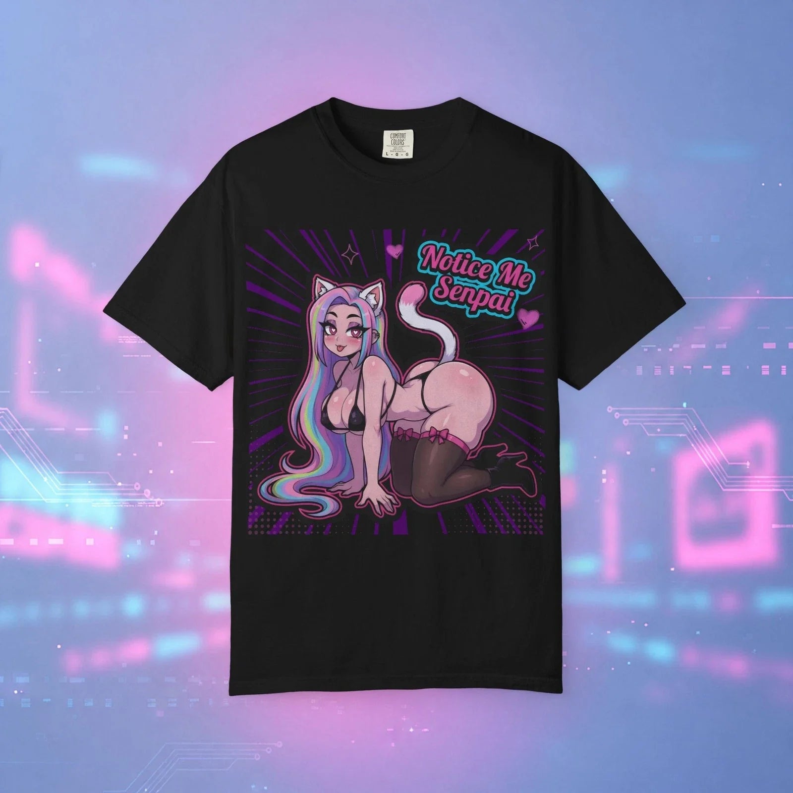 Notice Me Senpai Anime Cat Girl Shirt Kawaii Comfort Colors 1717 Graphic Tee
