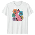 Retro Pink Bunny Floral Hippie Womens T-Shirt Rabbit Flower Animal Spring Easter