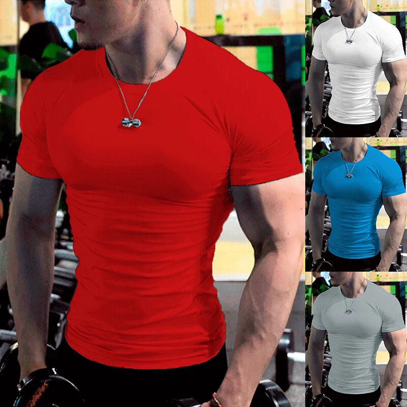 Gym Men Short sleeve T-shirt Slim Fitness Bodybuilding Workout Tee Tops Summer ⇗