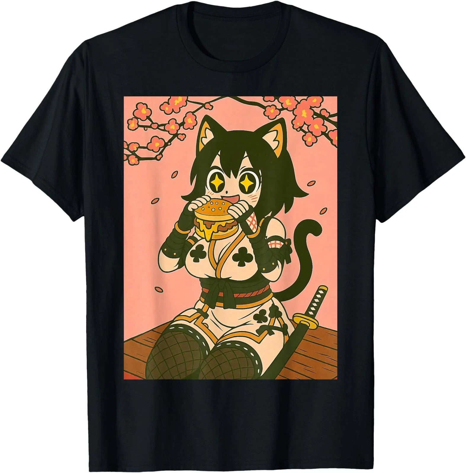 Anime Catgirl Kawaii Waifu Japanese Ninja Burger Neko T-Shirt