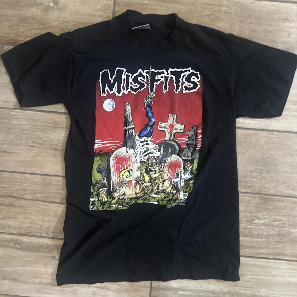 Vintage Misfits T-Shirt 1990 Black Crazy Punk Band Graphic Tee Men's