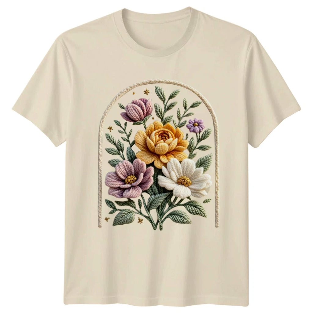 Knitted Floral Bouquet Aesthetic Womens T-Shirt Embroidery