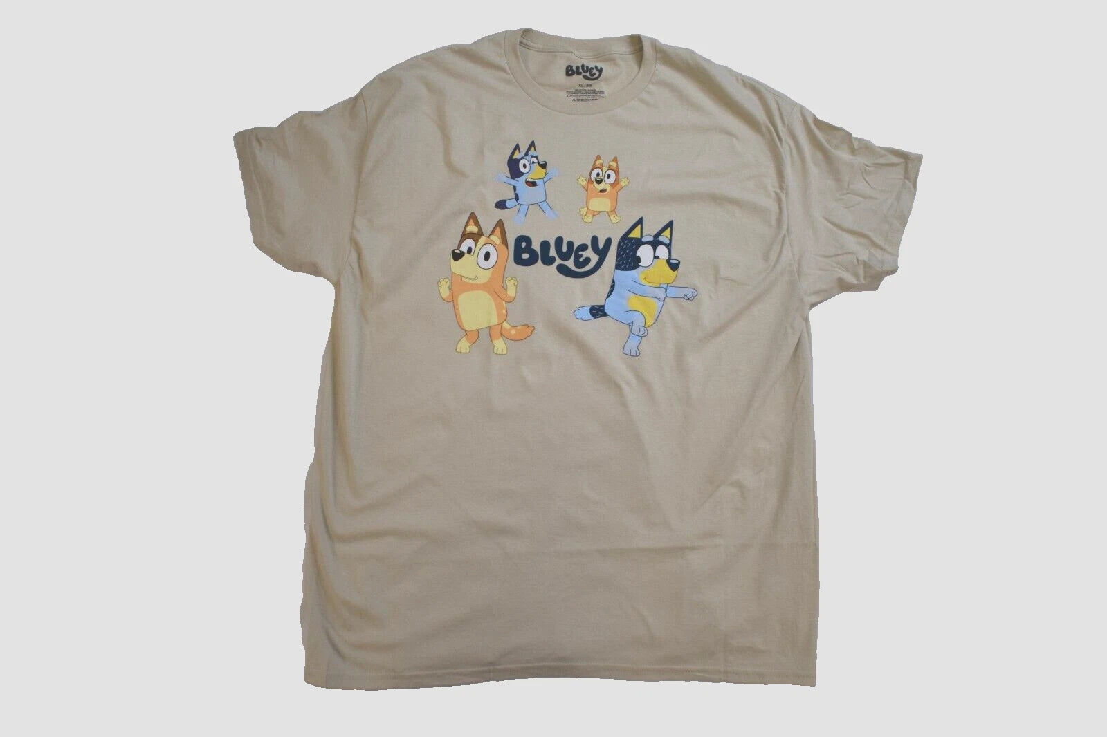 Bluey Mens Bluey Cartoon Family Dancing Graphic Beige Shirt New S-2XL