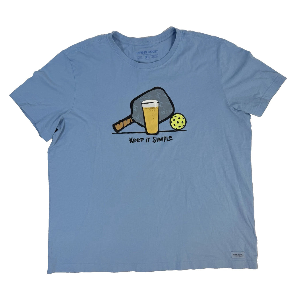 Life Is Good Mens XL Crusher Lite Blue T Shirt Pickleball Beer Keep It Simple