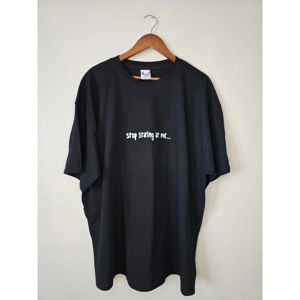 Y2K Stop Staring At Me Edgy Shirt 2XL Joke Humor Grunge Black Statement Tee
