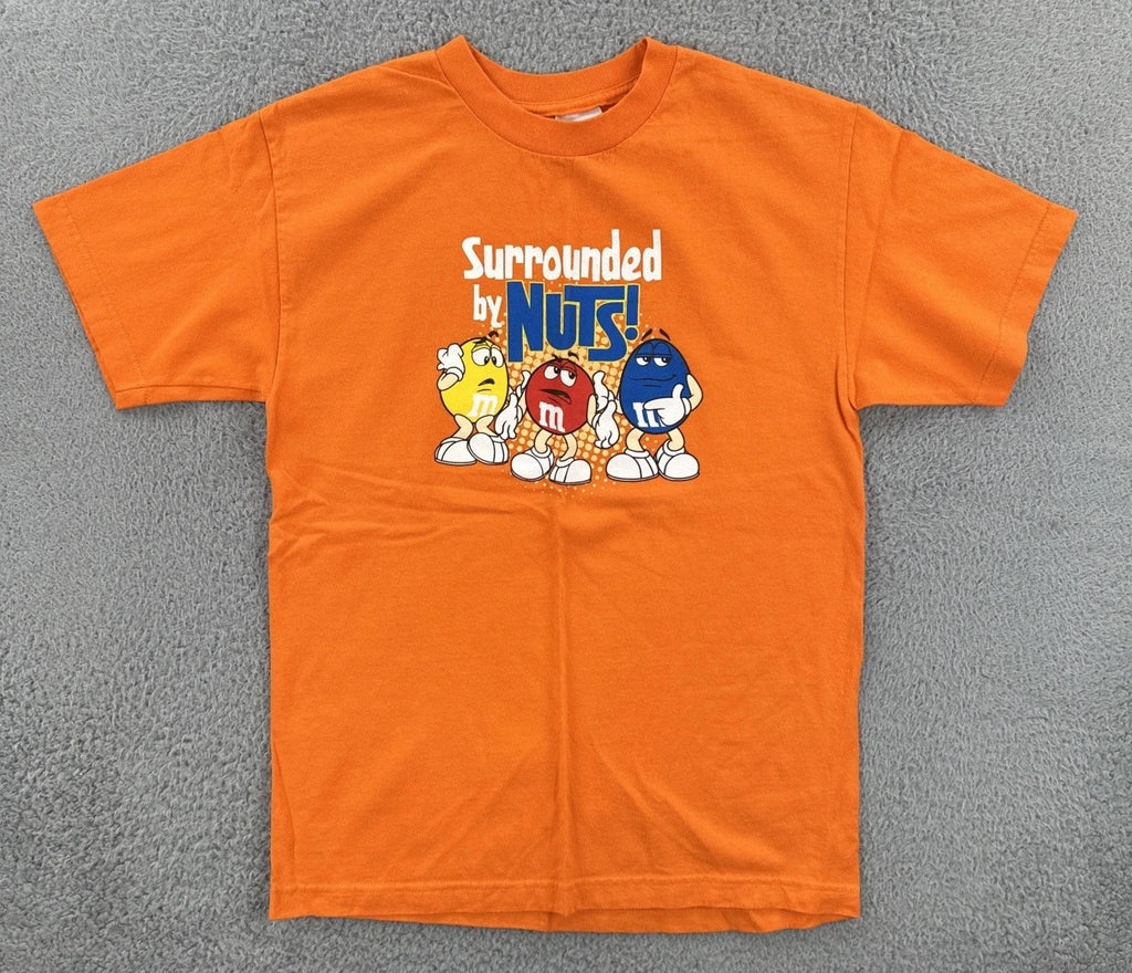 Vtg M&M’s Brand Chocolate Candies Mens Medium Orange Shirt Surrounded By Nuts