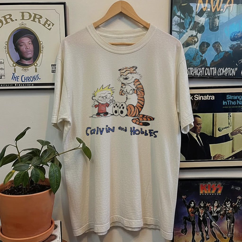 90s Calvin And Hobbes Promo Washed T-Shirt White L