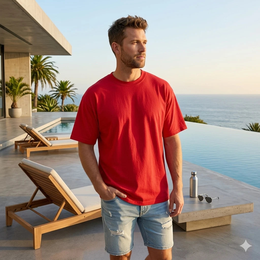 VF Image Wear Red T-Shirt Men 2XL Short Sleeve Heavy Cotton Loose Fit Minimalist