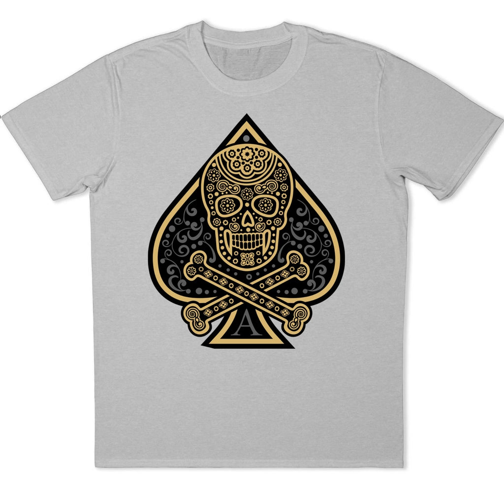 Ace of Spades Sugar Skull T-Shirt Mexican Calavera Poker Card Gothic Graphic Tee