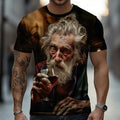 Old Man Drinking Red Wine Men's Graphic T Shirt Artistic Cinematic Portrait Wine