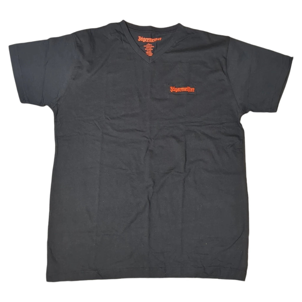Jagermeister Mens T Shirt Black V-Neck Short Sleeve, Size L Two Sided