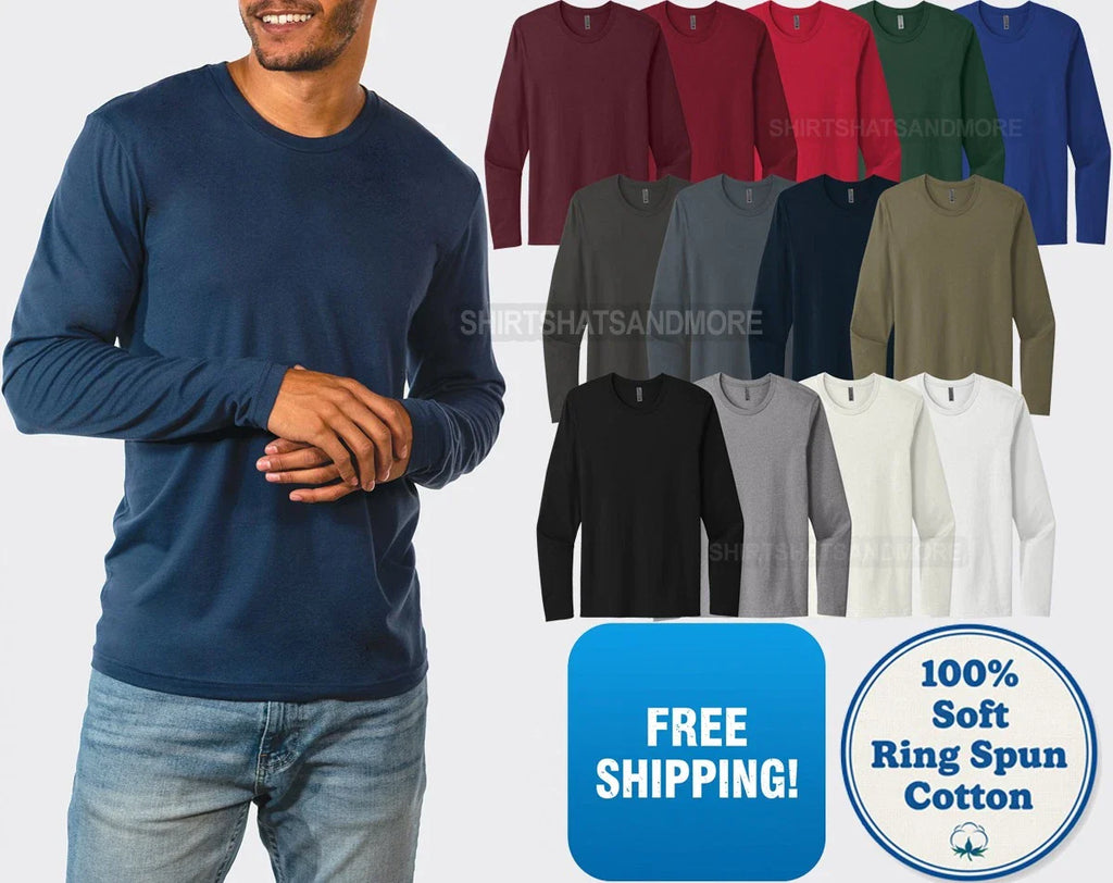Mens Premium Soft Combed 100% Rinspun Cotton Tee Long Sleeve T-Shirt XS-4XL NEW!