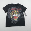 Ed Hardy Shirt Mens Medium Black Retro Tiger Head Crewneck Short Sleeve Y2K NEW