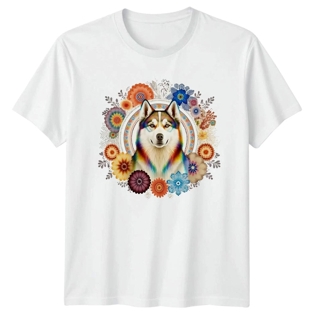 Husky T-Shirt Boho Floral Rainbow Dog Lover Birthday Gift For Him And Her