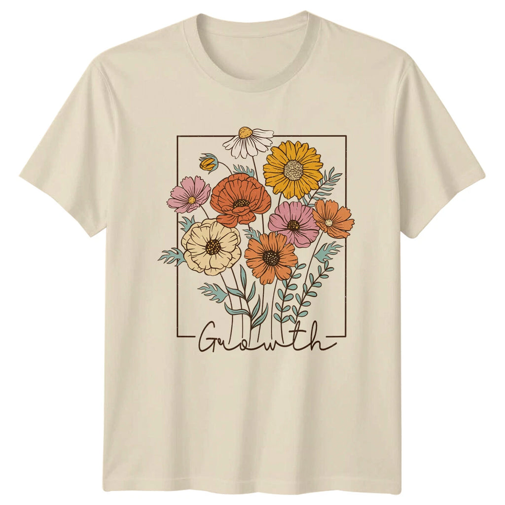 Floral Growth T-Shirt, Boho Flower Tee, Botanical Nature Design