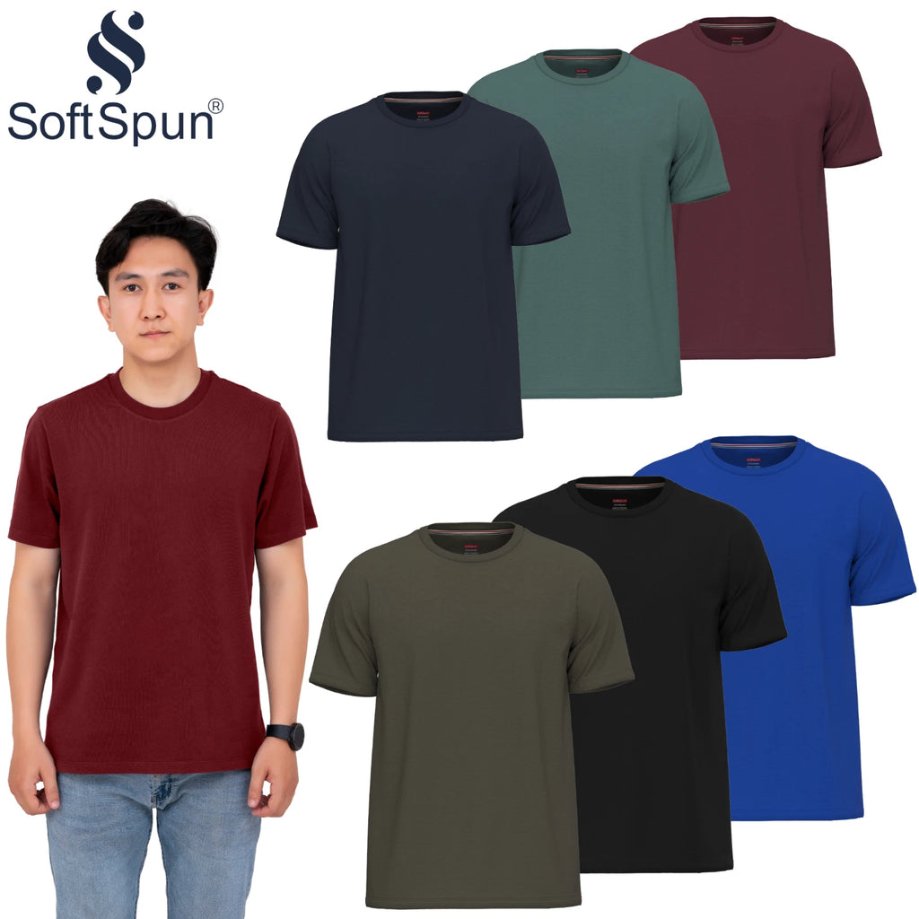 SOFTSPUN Mens T shirts multipack 100% Cotton, Preshrunk plain Crew neck Tshirt