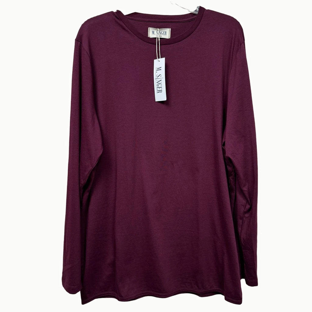 M Singer Long Sleeve Crew Neck Burgundy Wine Casual T Shirt Women’s XL NWT