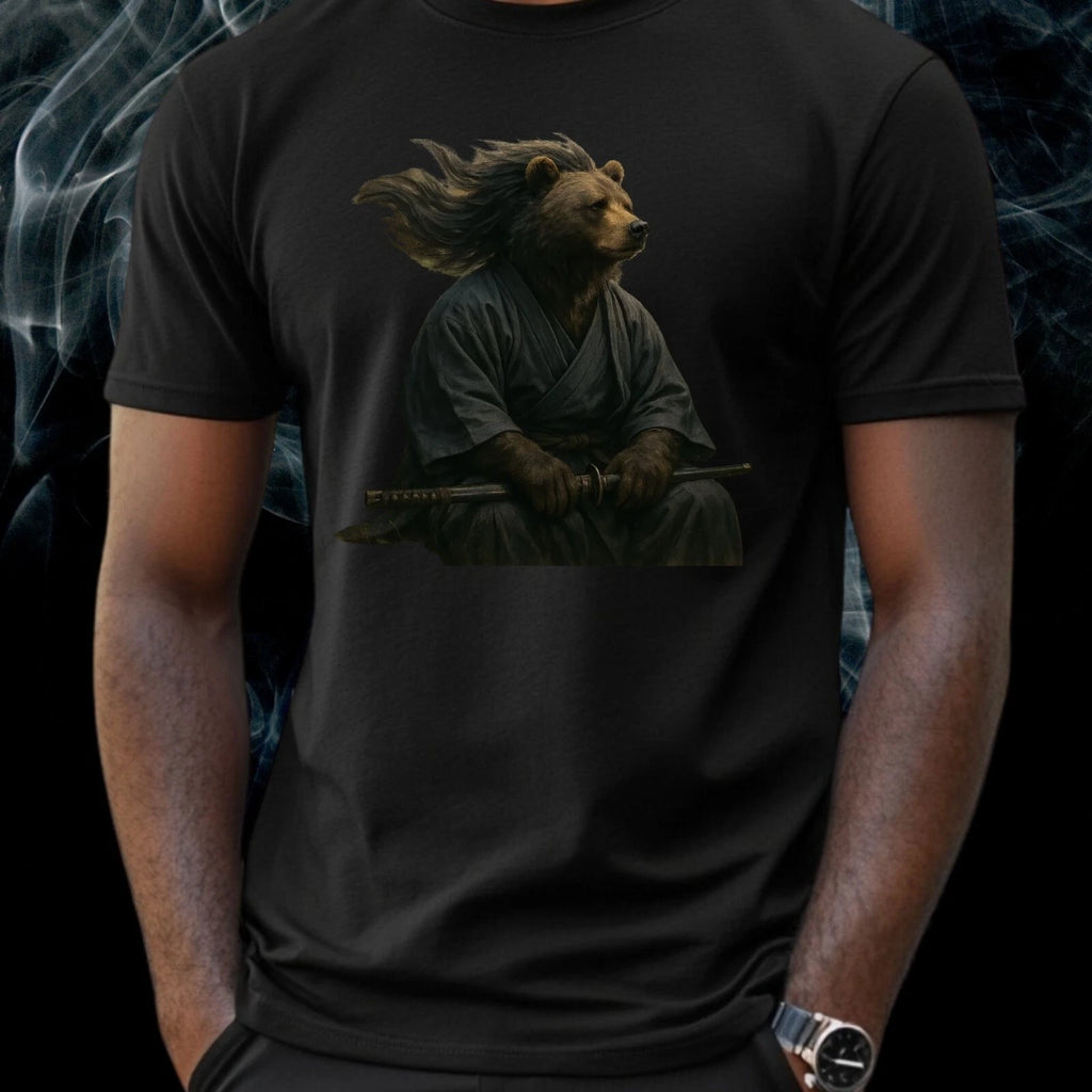 Mens Bear Samurai Motif Cotton T-Shirt Size XS to 5XL