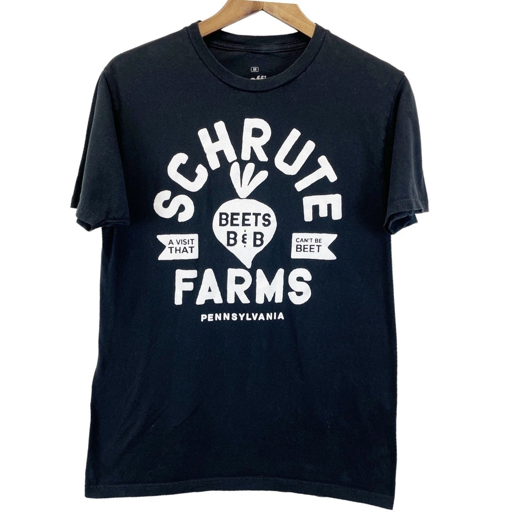 The Office Schrute Farms Graphic T-Shirt Mens Medium Black Cotton Minimalist Tee