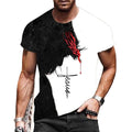 T-Shirt Men Short Sleeve Jesus Cross Christian Black White Graphic T Shirt Silky