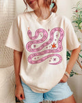 Cute Pink Snake Cartoon Aesthetic Minimal Art Graphic T shirt