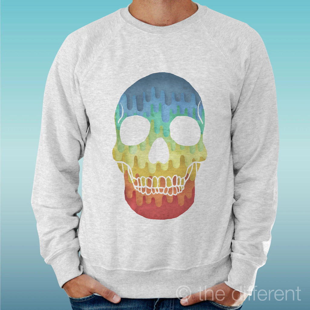 Felpa Man Light Sweater Light Grey " Skull Rainbow Colour "
