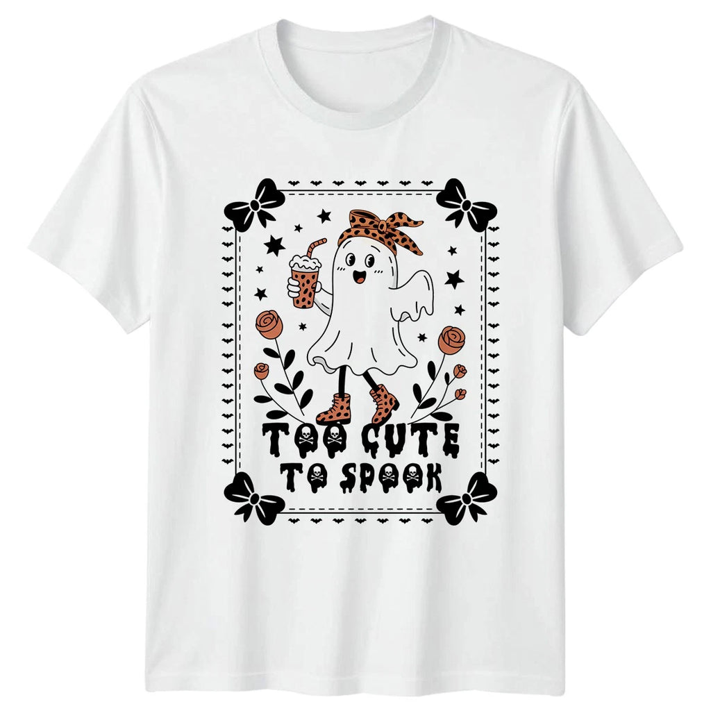 Too Cute To Spook Womens T-Shirt Cute Ghost Halloween Birthday Gift For Her