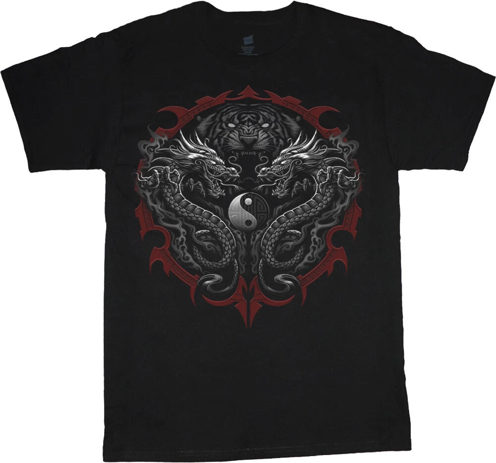 Mens T-shirt Yin Yang Twin Dragons Tiger Mens Graphic Tee Clothing Apparel