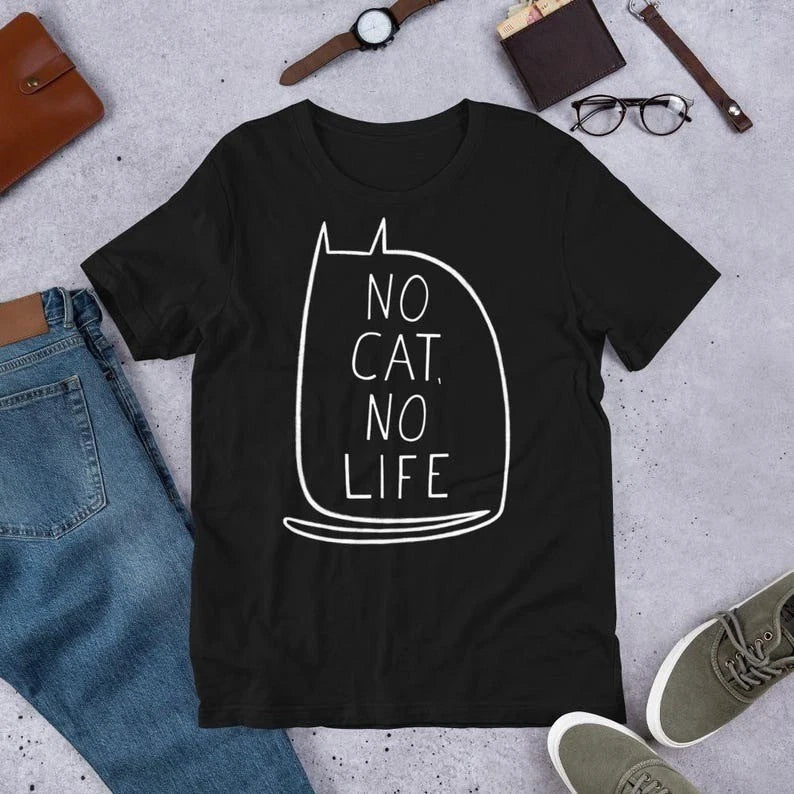 STRAIGHT CUT T-SHIRT No Cat No Life Kawaii Kitty Graphic Tee