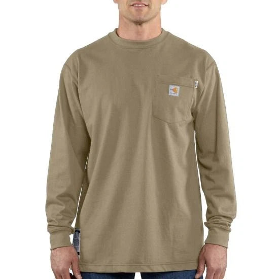 Carhartt FR Shirt Men's Large Khaki Long Sleeve Pocket Flame Resistant Workwear
