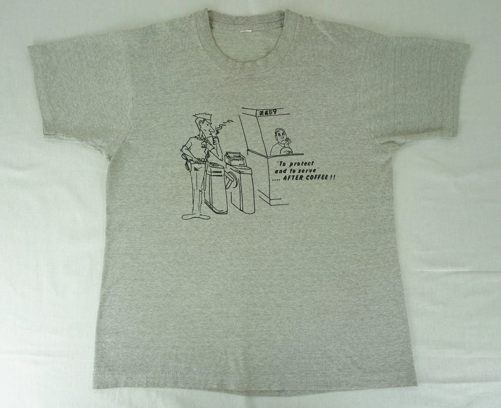 Vintage 80s police officer donuts and coffee parody funny shirt fits large