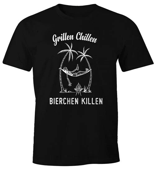 Men's T-Shirt BBQ Chilling Beer Killing Saying Funny Fun Shirt