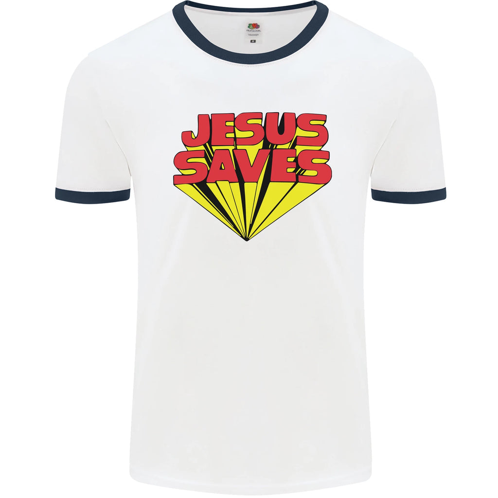 Jesus Saves Funny Christian Mens Ringer T-Shirt