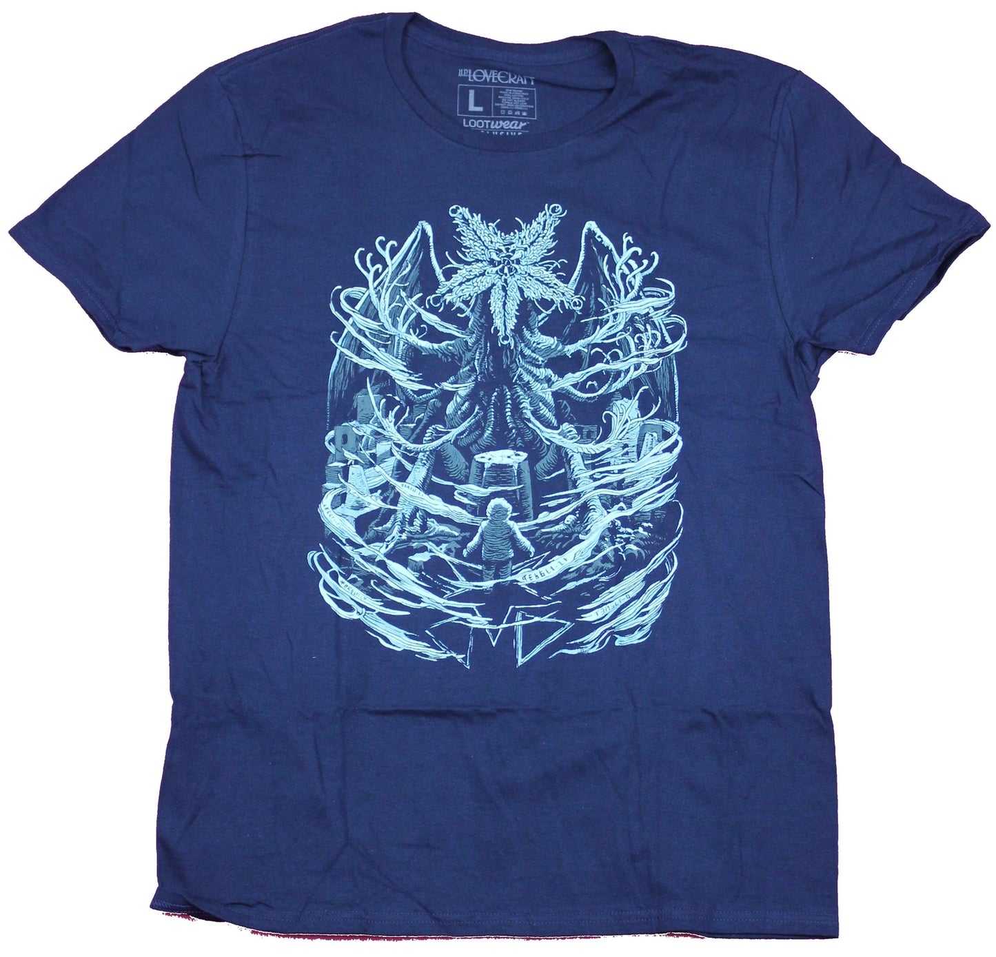 HP Lovecraft Mens  T-Shirt- Mountains of Madness Monsters Loot Fright