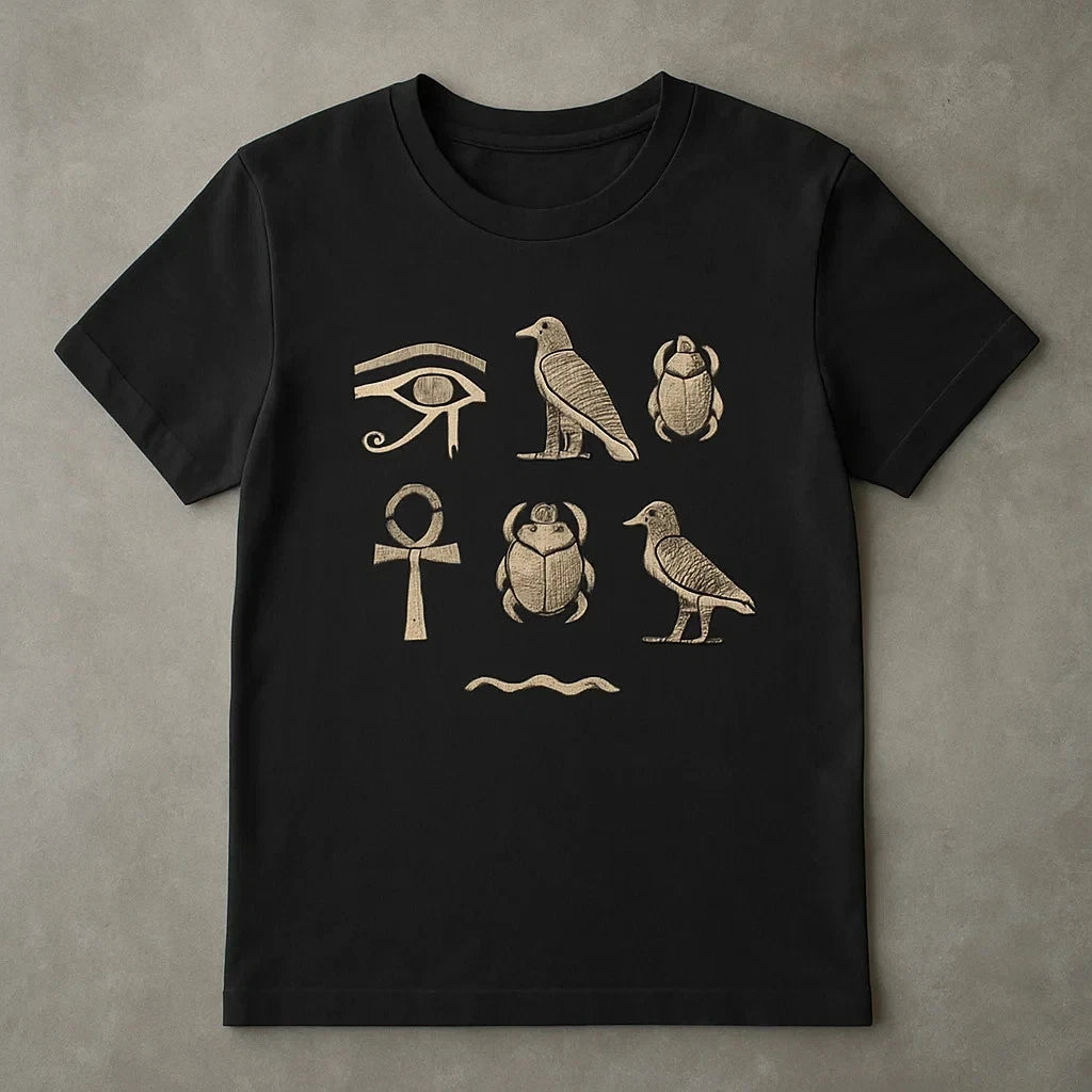 Egyptian Stone Symbols T-Shirt Mens Womens Ancient Symbol Design Pharaoh Style