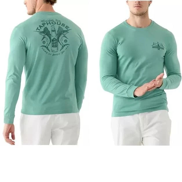 Mens Izod Saltwater Long Sleeve MARLIN TAPROOM T-Shirt Size M L XL XXL Beryl NWT