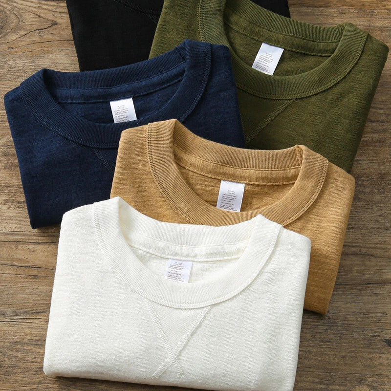 Men's Retro Heavyweight Us Slub Cotton Gusset Tubular Short Sleeve T-Shirt