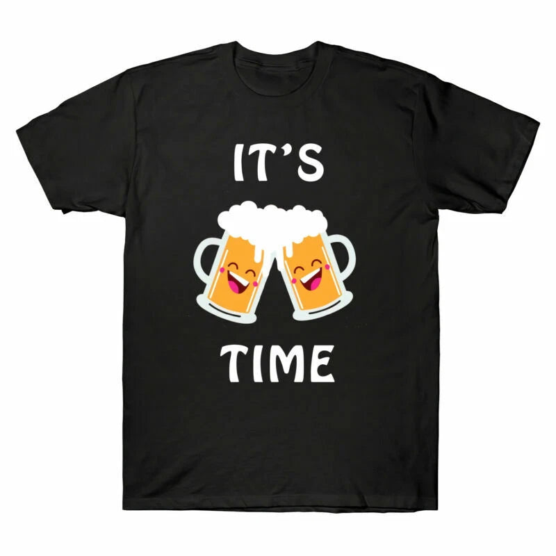 It's Tee Fashion Funny Sleeve Men's Short Time Cotton Beer T-Shirt