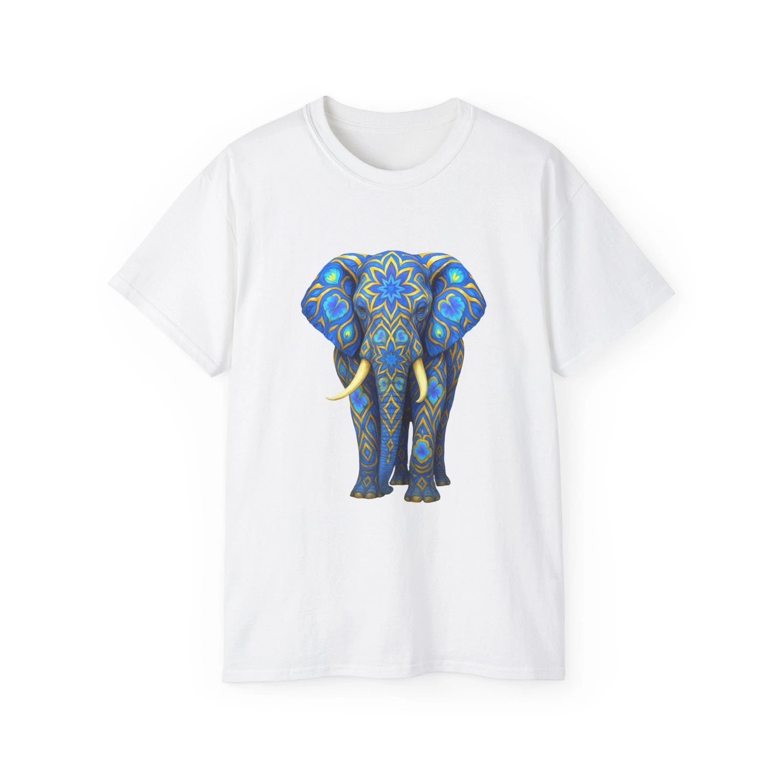 Blue Mandala Elephant Tee | Boho Animal Graphic Shirt